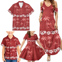Red Hawaii Palm Tree Hibiscus Family Matching Summer Maxi Dress and Hawaiian Shirt Fantasy Summer Vibe