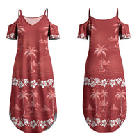 Red Hawaii Palm Tree Hibiscus Family Matching Summer Maxi Dress and Hawaiian Shirt Fantasy Summer Vibe