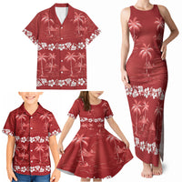 Red Hawaii Palm Tree Hibiscus Family Matching Tank Maxi Dress and Hawaiian Shirt Fantasy Summer Vibe