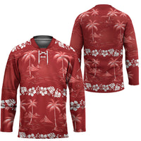 Red Hawaii Palm Tree Hibiscus Hockey Jersey Fantasy Summer Vibe