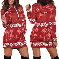 Red Hawaii Palm Tree Hibiscus Hoodie Dress Fantasy Summer Vibe