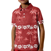 Red Hawaii Palm Tree Hibiscus Kid Polo Shirt Fantasy Summer Vibe
