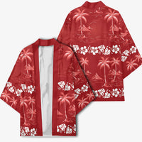 Red Hawaii Palm Tree Hibiscus Kimono Fantasy Summer Vibe