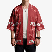 Red Hawaii Palm Tree Hibiscus Kimono Fantasy Summer Vibe