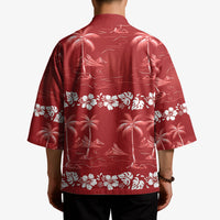 Red Hawaii Palm Tree Hibiscus Kimono Fantasy Summer Vibe