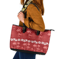 Red Hawaii Palm Tree Hibiscus Leather Tote Bag Fantasy Summer Vibe
