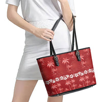 Red Hawaii Palm Tree Hibiscus Leather Tote Bag Fantasy Summer Vibe