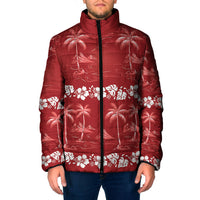 Red Hawaii Palm Tree Hibiscus Padded Jacket Fantasy Summer Vibe