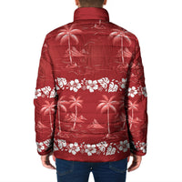 Red Hawaii Palm Tree Hibiscus Padded Jacket Fantasy Summer Vibe