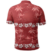 Red Hawaii Palm Tree Hibiscus Polo Shirt Fantasy Summer Vibe