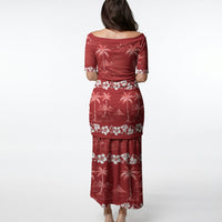 Red Hawaii Palm Tree Hibiscus Puletasi Fantasy Summer Vibe