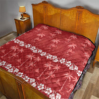 Red Hawaii Palm Tree Hibiscus Quilt Fantasy Summer Vibe