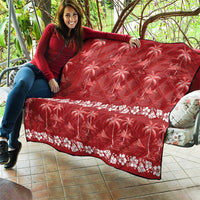 Red Hawaii Palm Tree Hibiscus Quilt Fantasy Summer Vibe