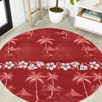 Red Hawaii Palm Tree Hibiscus Round Carpet Fantasy Summer Vibe