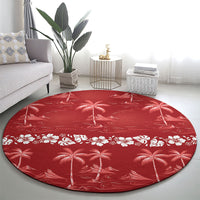 Red Hawaii Palm Tree Hibiscus Round Carpet Fantasy Summer Vibe