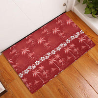 Red Hawaii Palm Tree Hibiscus Rubber Doormat Fantasy Summer Vibe