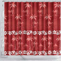 Red Hawaii Palm Tree Hibiscus Shower Curtain Fantasy Summer Vibe