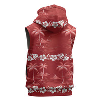 Red Hawaii Palm Tree Hibiscus Sleeveless Hoodie Fantasy Summer Vibe