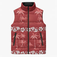 Red Hawaii Palm Tree Hibiscus Sleeveless Puffer Jacket Fantasy Summer Vibe