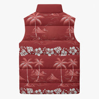 Red Hawaii Palm Tree Hibiscus Sleeveless Puffer Jacket Fantasy Summer Vibe