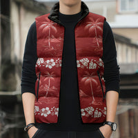 Red Hawaii Palm Tree Hibiscus Sleeveless Puffer Jacket Fantasy Summer Vibe