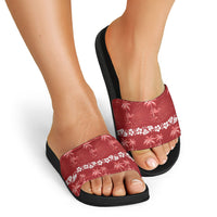 Red Hawaii Palm Tree Hibiscus Slide Sandals Fantasy Summer Vibe