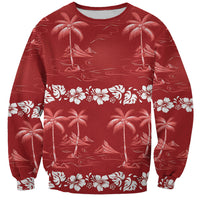 Red Hawaii Palm Tree Hibiscus Sweatshirt Fantasy Summer Vibe