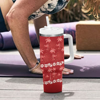 Red Hawaii Palm Tree Hibiscus Tumbler With Handle Fantasy Summer Vibe