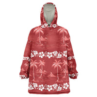 Red Hawaii Palm Tree Hibiscus Wearable Blanket Hoodie Fantasy Summer Vibe