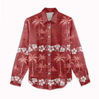 Red Hawaii Palm Tree Hibiscus Women Casual Shirt Fantasy Summer Vibe