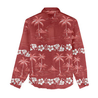 Red Hawaii Palm Tree Hibiscus Women Casual Shirt Fantasy Summer Vibe
