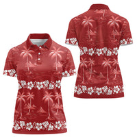 Red Hawaii Palm Tree Hibiscus Women Polo Shirt Fantasy Summer Vibe