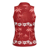 Red Hawaii Palm Tree Hibiscus Women Sleeveless Polo Shirt Fantasy Summer Vibe