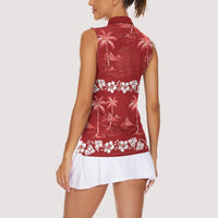 Red Hawaii Palm Tree Hibiscus Women Sleeveless Polo Shirt Fantasy Summer Vibe