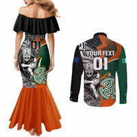 New Zealand and Ireland Rugby Couples Matching Mermaid Dress and Long Sleeve Button Shirts Silver Fern With Shamrock 2023 World Cup LT01 - Polynesian Pride