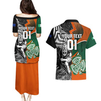 New Zealand and Ireland Rugby Couples Matching Puletasi Dress and Hawaiian Shirt Silver Fern With Shamrock 2023 World Cup LT01 - Polynesian Pride