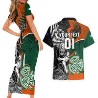 New Zealand and Ireland Rugby Couples Matching Short Sleeve Bodycon Dress and Hawaiian Shirt Silver Fern With Shamrock 2023 World Cup LT01 - Polynesian Pride