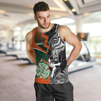 New Zealand and Ireland Rugby Men Tank Top Silver Fern With Shamrock 2023 World Cup LT01 - Polynesian Pride