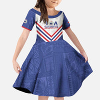Custom Toa Samoa Rugby Family Matching Summer Maxi Dress and Hawaiian Shirt 1992-1993 Special Edition LT01 Daughter's Dress Blue - Polynesian Pride