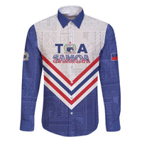 Custom Toa Samoa Rugby Family Matching Summer Maxi Dress and Hawaiian Shirt 1992-1993 Special Edition LT01 Dad's Shirt - Long Sleeve Blue - Polynesian Pride