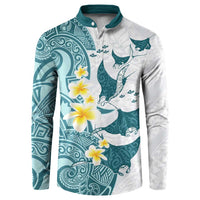 Maori Manta Ray Plumeria Teal Button Sweatshirt LT01 Teal - Polynesian Pride