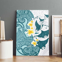 Maori Manta Ray Plumeria Teal Canvas Wall Art