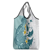 Maori Manta Ray Plumeria Teal Grocery Bag
