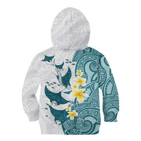 Maori Manta Ray Plumeria Teal Kid Hoodie