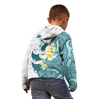 Maori Manta Ray Plumeria Teal Kid Hoodie