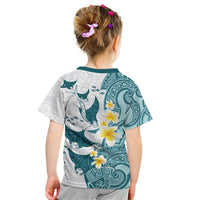 Maori Manta Ray Plumeria Teal Kid T Shirt