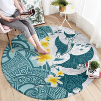 Maori Manta Ray Plumeria Teal Round Carpet LT01 - Polynesian Pride