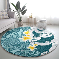 Maori Manta Ray Plumeria Teal Round Carpet LT01 - Polynesian Pride