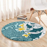 Maori Manta Ray Plumeria Teal Round Carpet LT01 - Polynesian Pride