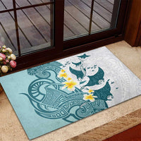 Maori Manta Ray Plumeria Teal Rubber Doormat LT01 - Polynesian Pride